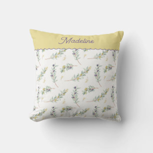 Sage Green Olive Branch Pattern Monogram Name Throw Pillow