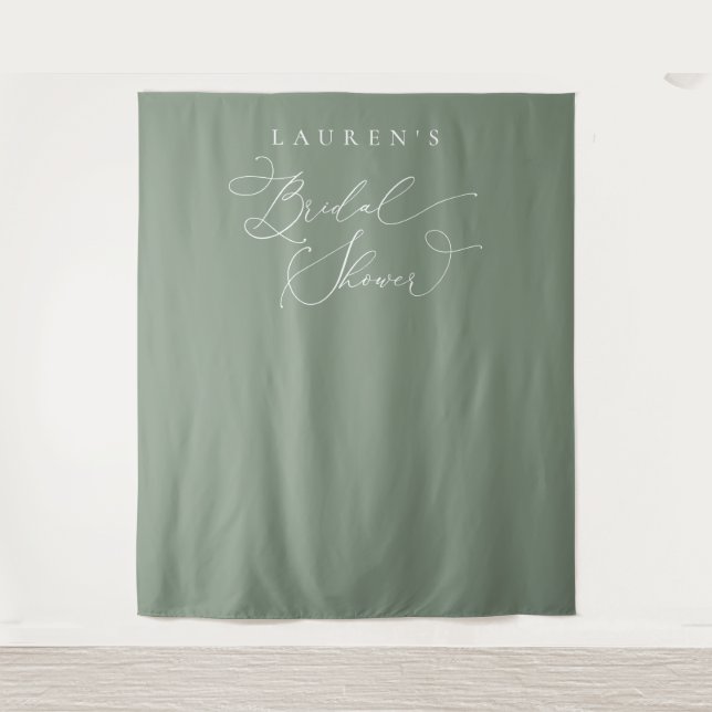 Sage Green Olive Bridal Shower Photo Backdrop Tapestry (Front)
