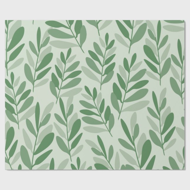 Sage Green Olive Leaf Botanical Pattern  Wrapping Paper (Flat)