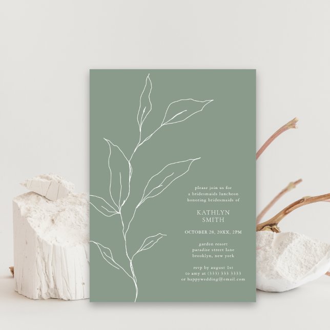 Sage Green Olive Leaf Branch Bridesmaids Luncheon Invitation (Creator Uploaded)