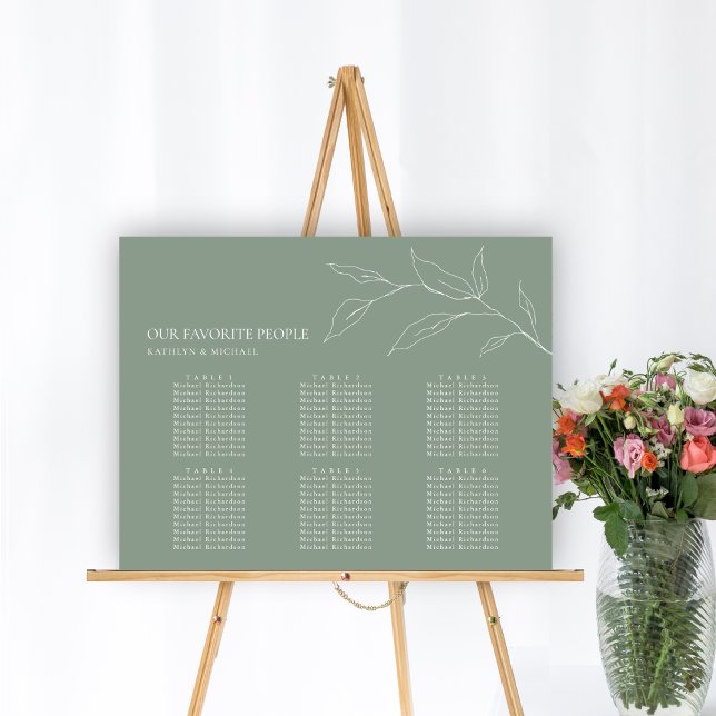 Sage Green Olive Leaf Wedding 6 Table Seating Poster (Creator Uploaded)