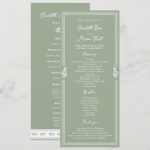 Sage Green Olive Old Money Garden Wedding Program
