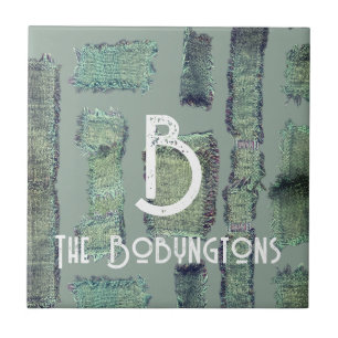 Sage green olive pastel monogram abstract modern tile