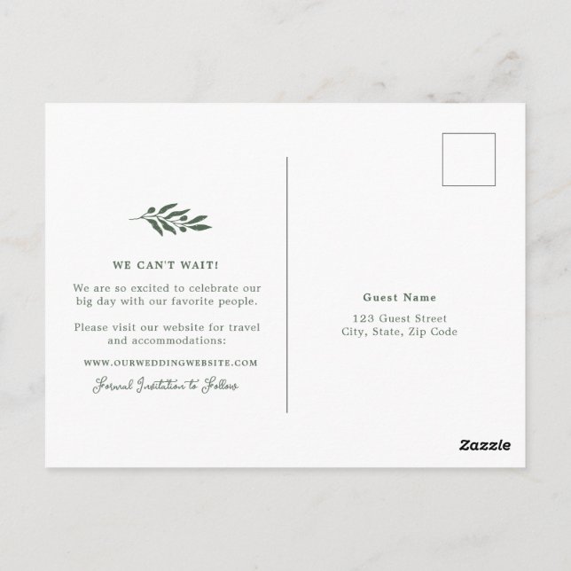 Sage Green Olive Wedding Save the Date Postcard (Back)