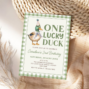 Sage Green One Lucky Duck 1er Invitation anniversa