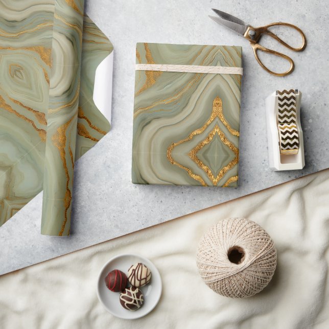 Sage Green Onyx With Gold  Wrapping Paper (Crafts)