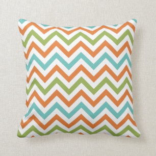Sage Green, Orange, and Robins Egg Blue Chevron Throw Pillow