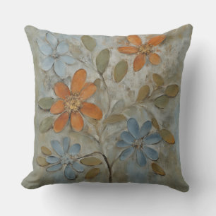 Sage Green Orange Blue Floral Throw Pillow