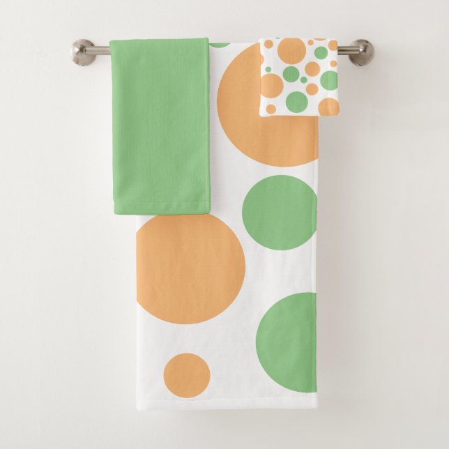 Sage Green Orange Geometric Polka Dots Bath Towel Set (Insitu)