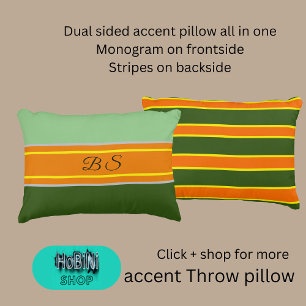 sage green orange hues dual styles monogram stripe accent pillow