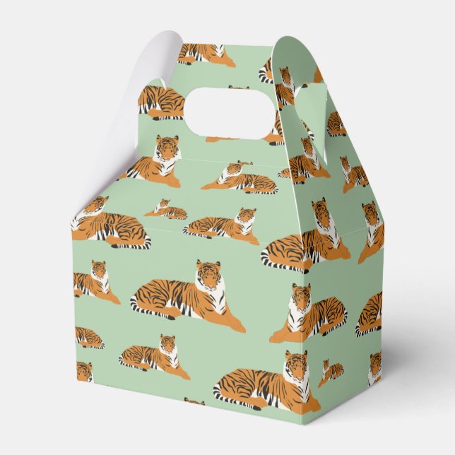 Sage Green Orange Jungle Tiger Animal Pattern   Favor Box (Front Side)
