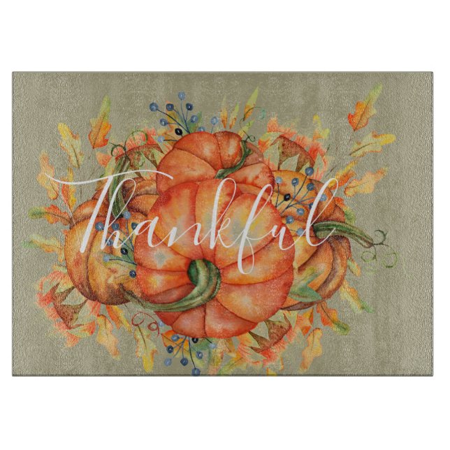 Sage Green & Orange Pumpkin Bounty Thanksgiving  Cutting Board (Front)