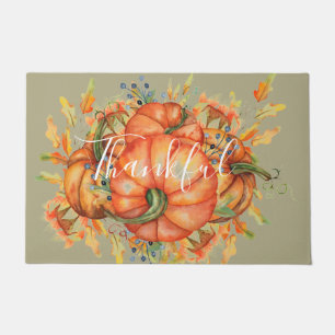 Sage Green & Orange Pumpkin Bounty Thanksgiving  Doormat