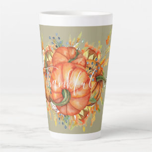 Sage Green & Orange Pumpkin Bounty Thanksgiving  Latte Mug