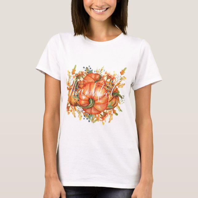 Sage Green & Orange Pumpkin Bounty Thanksgiving  T-Shirt (Front)
