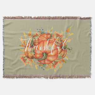Sage Green & Orange Pumpkin Bounty Thanksgiving  Throw Blanket
