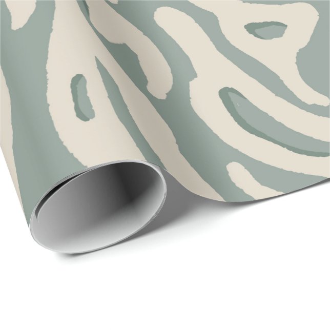 Sage green organic geometric bohemian flow wrapping paper (Roll Corner)
