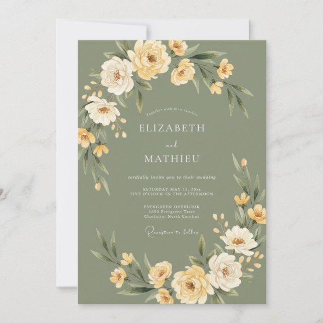 Sage Green Organic Meadow Wedding Invitation (Front)