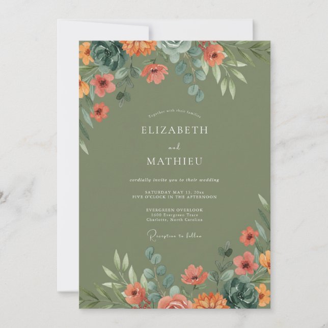 Sage Green Organic Succulent Wedding Invitation (Front)