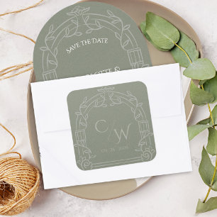 Sage Green Ornate Arch Botanical Wedding Envelope  Square Sticker