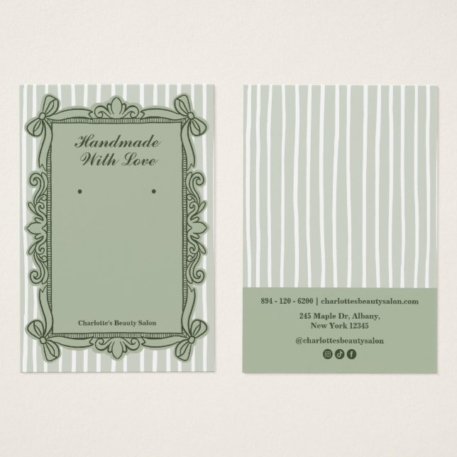 Sage Green Ornate Bow Frame Earring Display Cards (Front & Back)