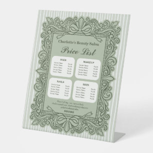 Sage Green Ornate Bow Frame Salon Price List Sign