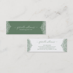 Sage green ornate frame on white background 2 mini business card