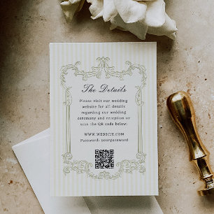 Sage Green Ornate Frame Wedding Details QR Code Enclosure Card