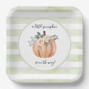 Sage Green Our Little Pumpkin is On The Way Paper Plate