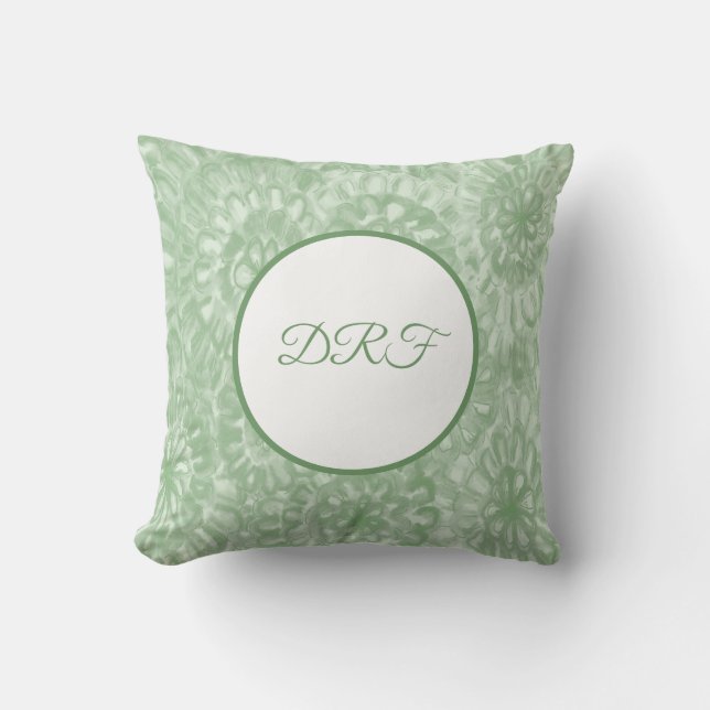 Sage Green Painted Flowers with Monogram Throw Pillow (Front)