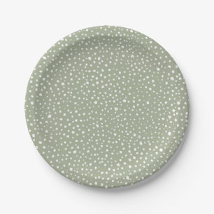 Sage Green Painted Smudge Dot Organic Boho Pattern Paper Plate