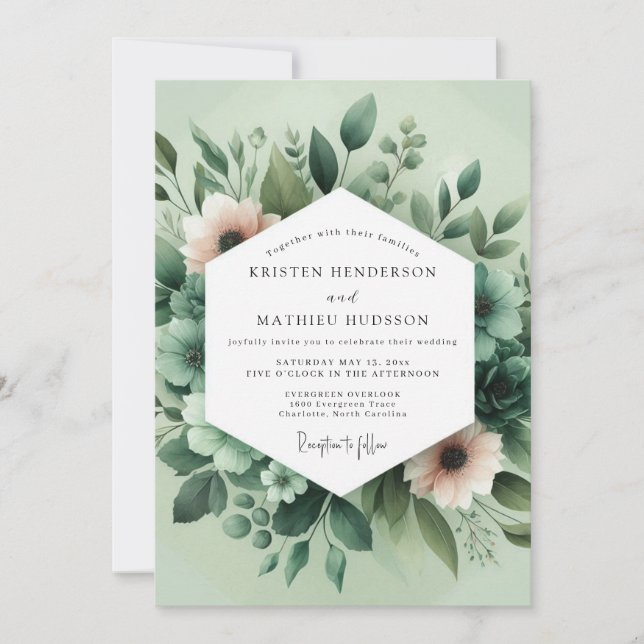 Sage Green Painterly Flora Wedding Invitation (Front)