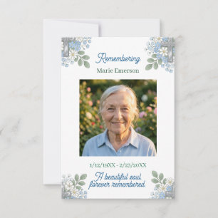Sage Green Pale Blue Floral Cross   Photo Memorial Card