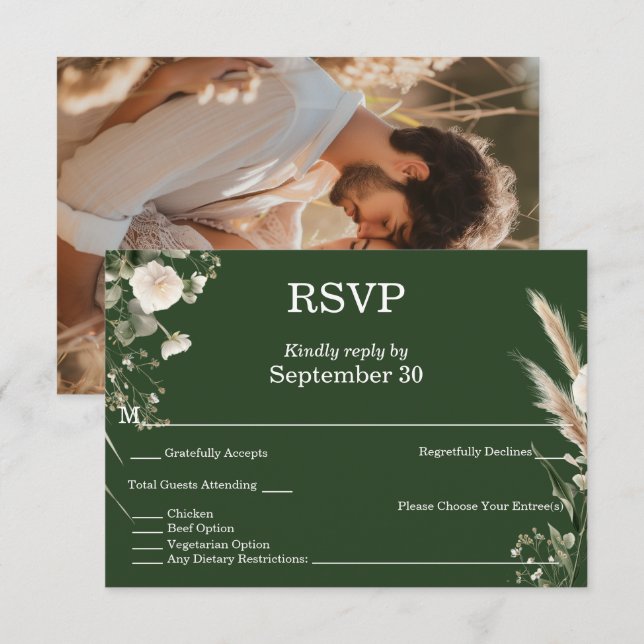 Sage Green & Pampas Boho RSVP Invitation (Front/Back)