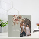 Sage green pampas cream photo arch wedding album binder<br><div class="desc">Personalize and add your wedding photo inside the arch frame. For best result use a vertical sized photo. A sage green coloured background. Muted,  cream,  taupe,  beige earthy roses,  eucalyptus greenery,  and pampas grass for a natural and romantic feel.  
Add your own text on the spine.</div>