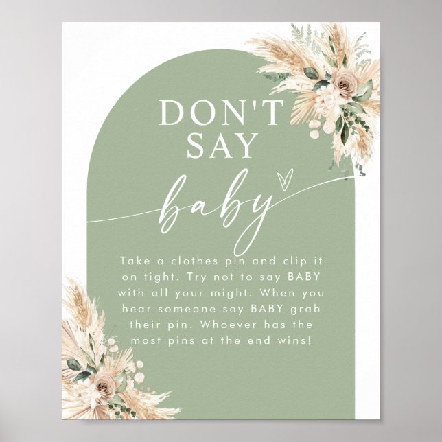 Sage Green Pampas Grass Baby Shower Poster (Front)