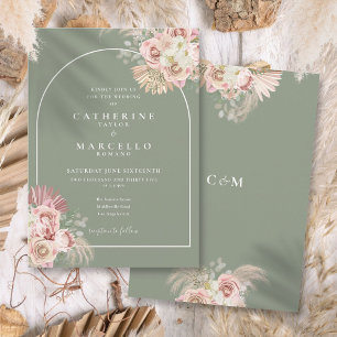 Sage Green Pampas Grass Boho Arch Floral  Invitation