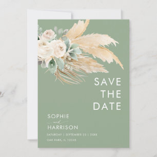Sage Green Pampas Grass Boho Save The Date Invitation