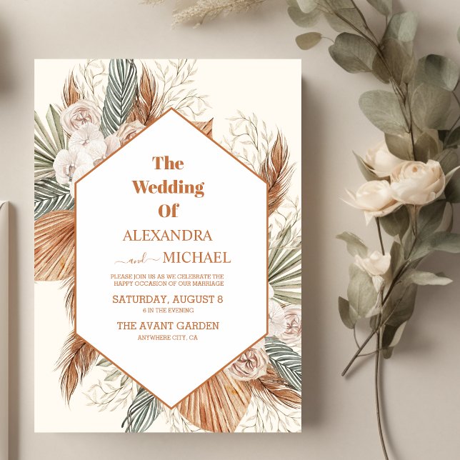 sage green pampas grass wedding invitation (Creator Uploaded)