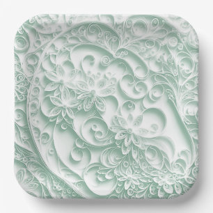 Sage Green Paper Quilling Daisy Design Paper Plate