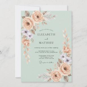 Sage Green Pastel Botanical Wedding Invitation