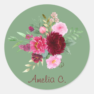 Sage Green & Pastel Watercolor Floral Classic Round Sticker