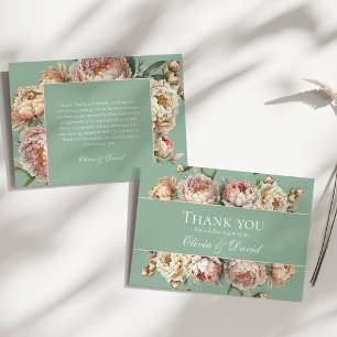 Sage Green Peony Floral Band Wedding Thank You Card