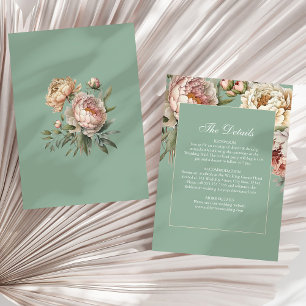 Sage Green Peony Garden Wedding Details Card