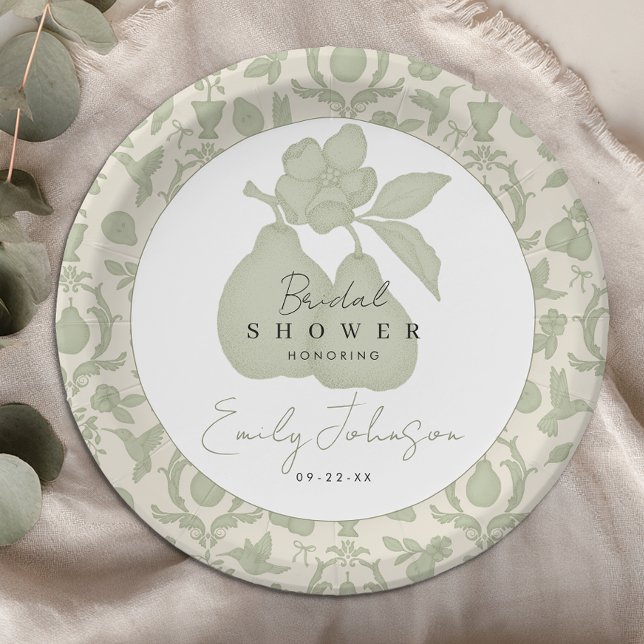 Sage Green Perfect Pear Bridal Shower Plates (Paper Plate)