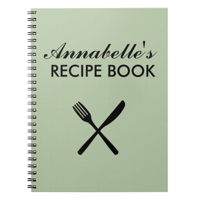 Sage Green Personal Family Recipe Cookbook  Notebook (Front)