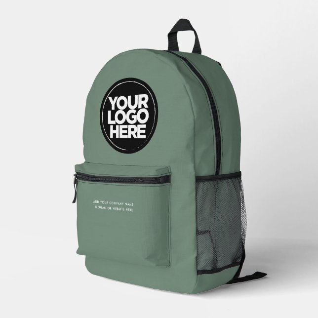 Sage Green | Personalized Corporate Logo and Text Printed Backpack (Back Corner Right)