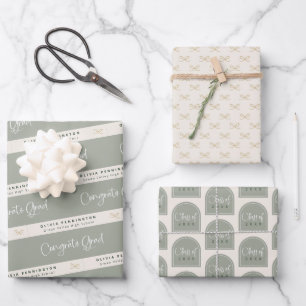 Sage Green Personalized Graduation Wrapping Paper Sheet