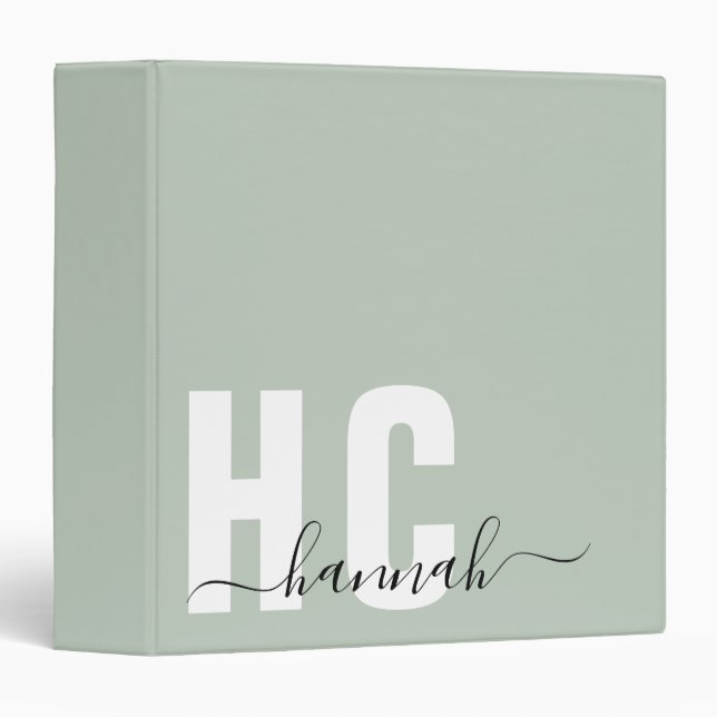 Sage Green Personalized Modern Monogram Name Binder (Front/Spine)