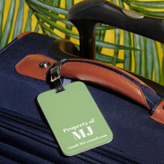 Sage Green Personalized Monogram Email  Luggage Tag (Front Insitu 1)